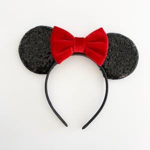 Image of Black Mouse Ears with Velvet Bow