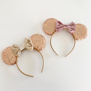 Image of Gold and Rose Gold Mouse Ears with Velvet Bows