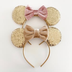 Image of Gold and Rose Gold Mouse Ears with Velvet Bows