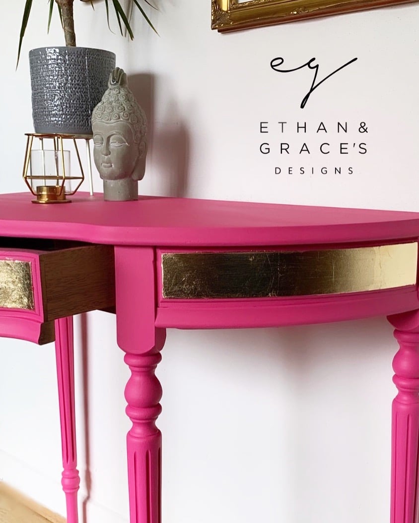 Image of Pink & gold half moon table 