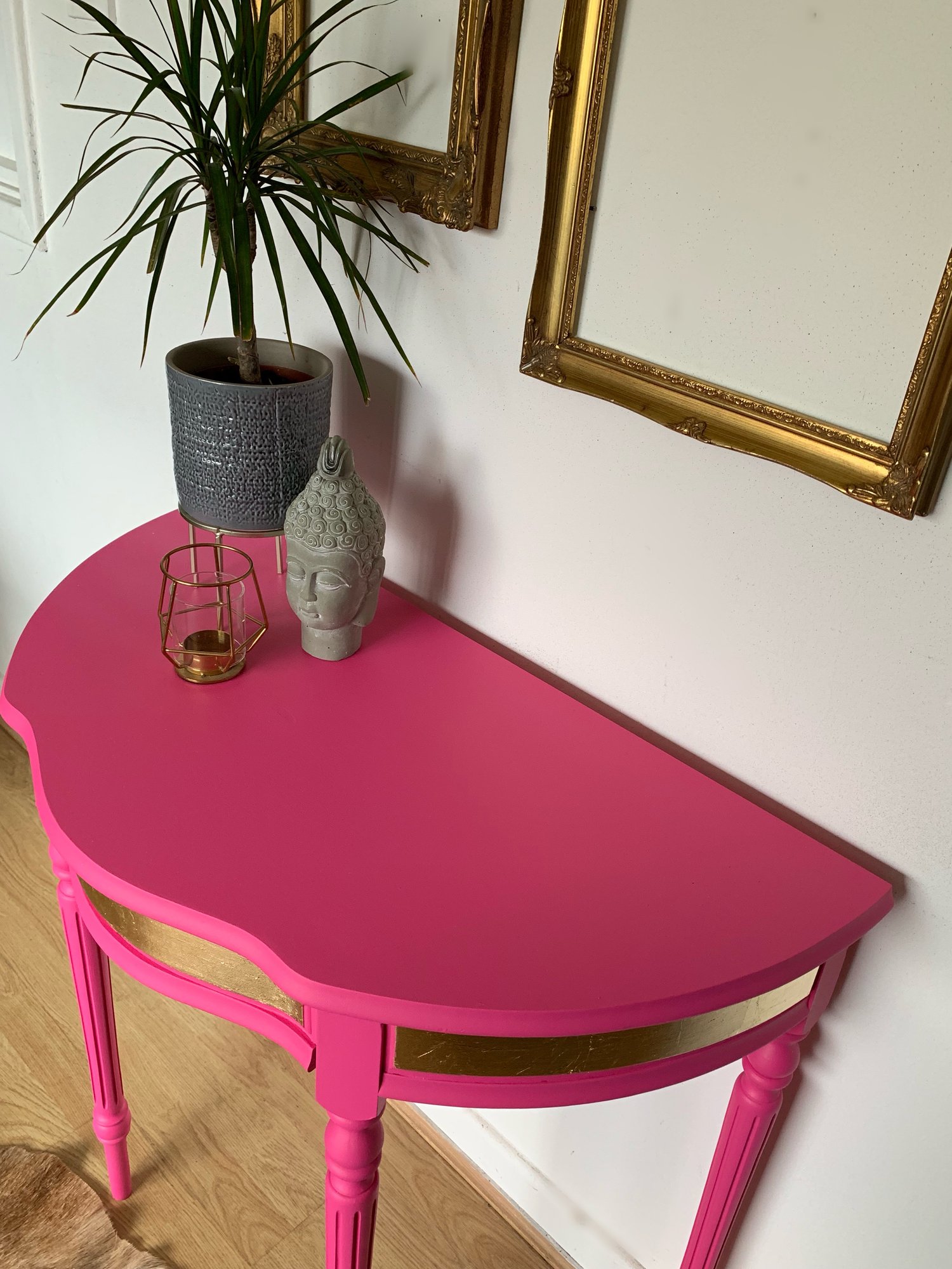 Image of Pink & gold half moon table