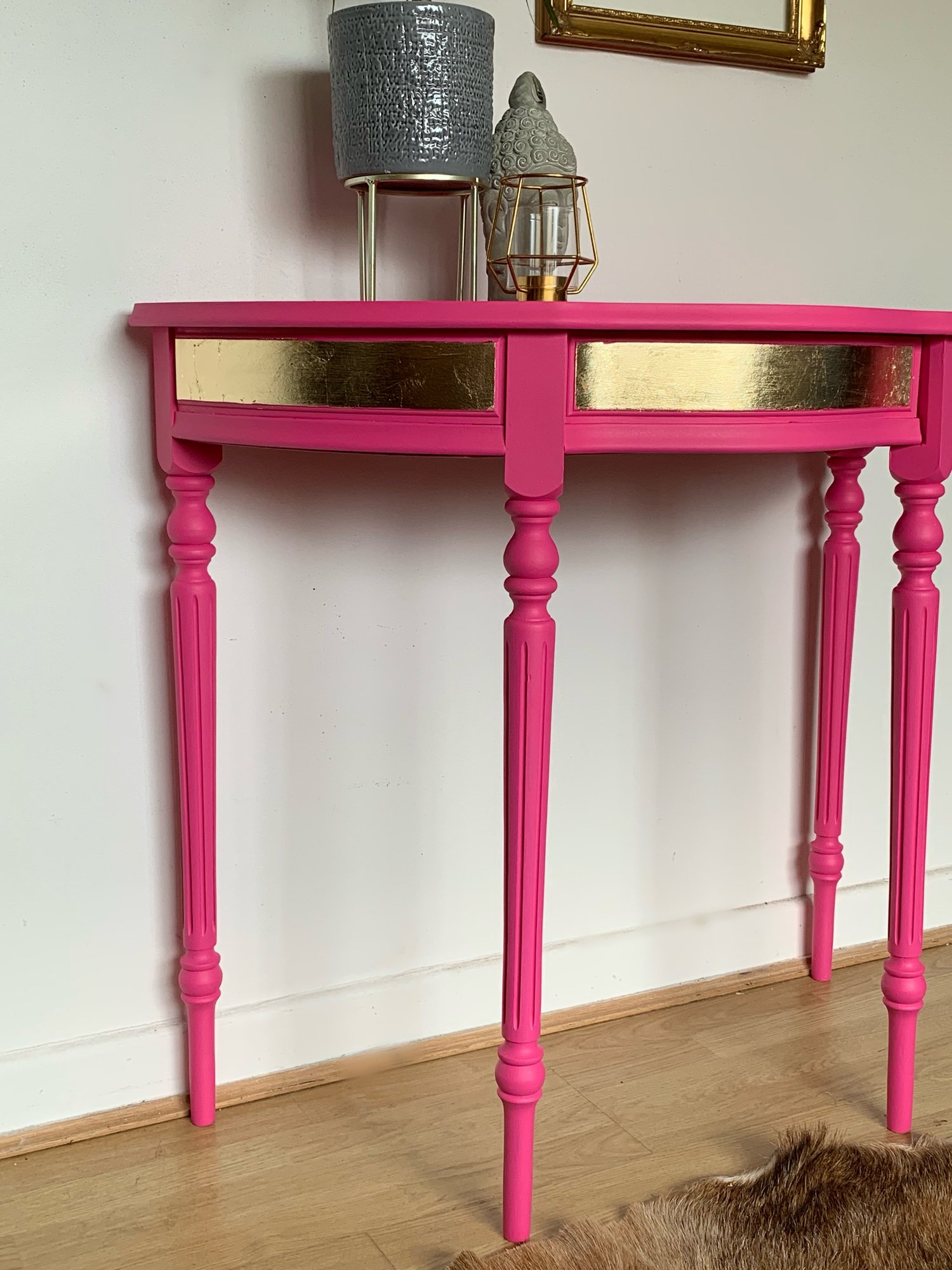 Image of Pink & gold half moon table 