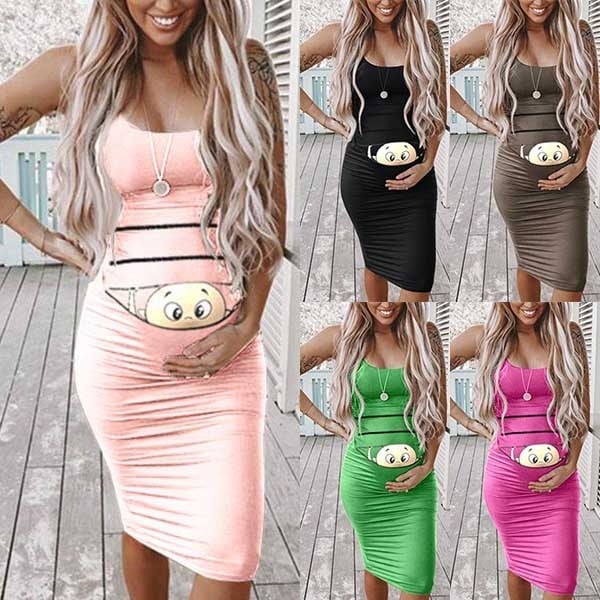 Cute Cartoon Printed Sleeveless Slim Fit Maternity Dress | lulula-fashion shopping mall Cute Cartoon Printed Sleeveless Slim Fit Maternity Dress | lulula-fashion shopping mall