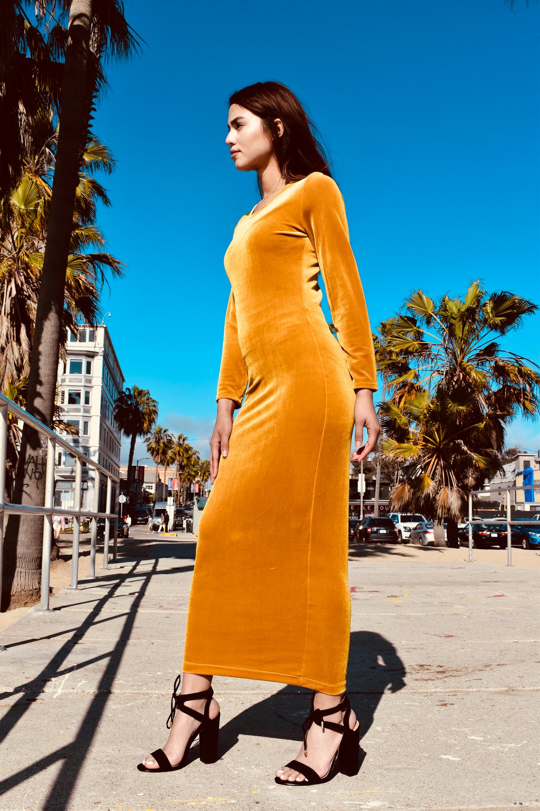 yellow velvet dress