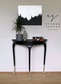 Image 1 of Stunning black & silver leaf half moon table