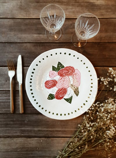 Image of Grande assiette rose et verte