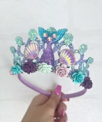 Image 3 of Mermaid tiara crown in lilac and aqua 