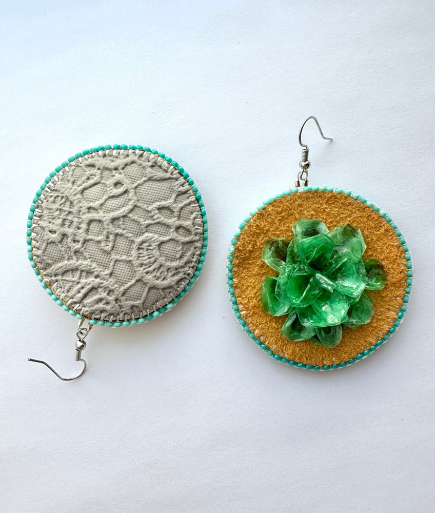 Image of Large Round Teal Fish Scale Earrings