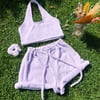 towelling drawstring shorts, matching top & scrunchie co-ord