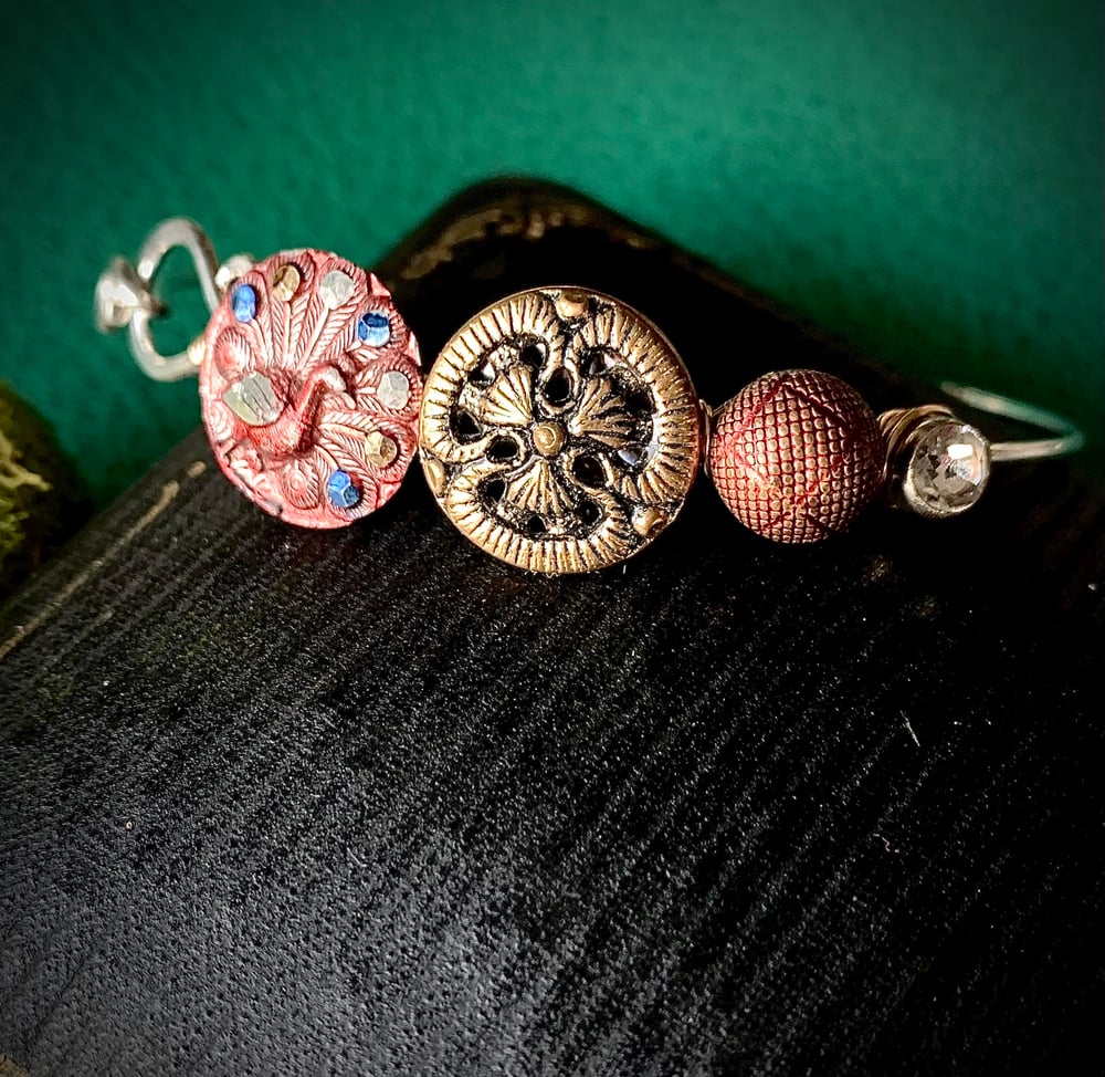 Image of "Peacock" Silver Button Bracelet