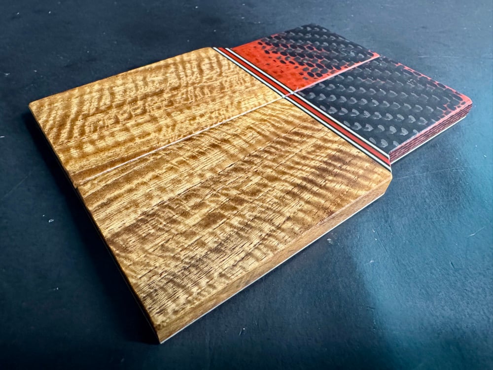 Image of GLOW Carbon Fiber & Curly Narra Segmented Knife Scales