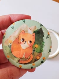 Image 1 of Cat in the mountains - pocket mirror and badges