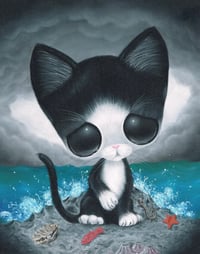 Tuxedo Cat Beach Art Print