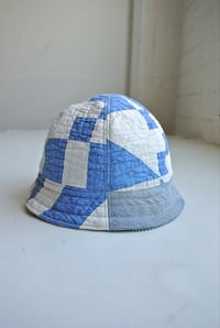 Image 3 of Reworked NY Reversible 6panel Bucket Hat White x Blue Quilt Medium 23"-23.5"