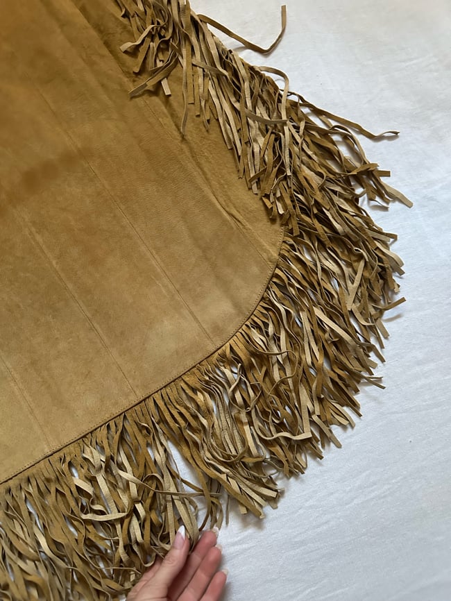 70 leather fringe strapless dress or maxi skirt