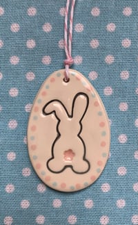 Image 5 of Handmade Ceramic Floppy Ear Bunny Polka Dot Egg Shaped Decoration