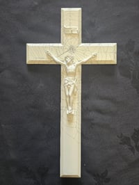 Image 2 of Beautiful white 2 way vintage crucifix with preserved spider web  wall hanging - 2