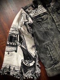 Image 3 of Upcycled “Saints” denim tapestry jacket