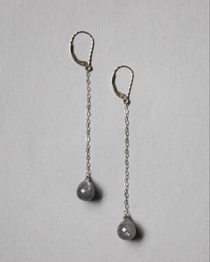 Image of 9ct gold long chain Grey moonstone drop earrings 