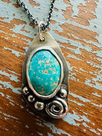 Image 6 of Sierra Nevada turquoise pendant with sterling silver rose and pearls