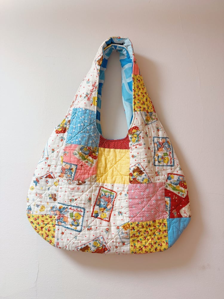Image of Rounded Quilt Tote Bag — Vintage Card