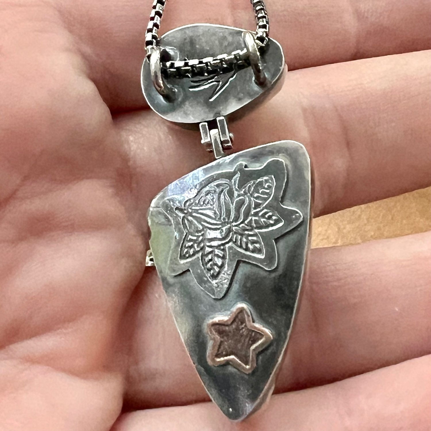 Image of Prehnite, Ruby, & Chrysocolla Hinged Pendant