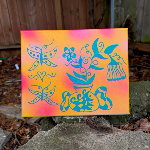 Image of Teal Butterfly Painting 