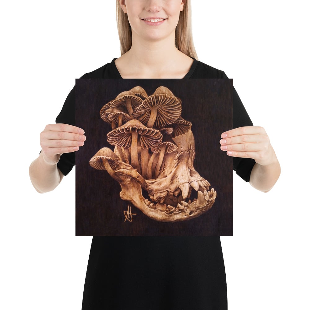 Photo Print: Pug Skull and Mushrooms