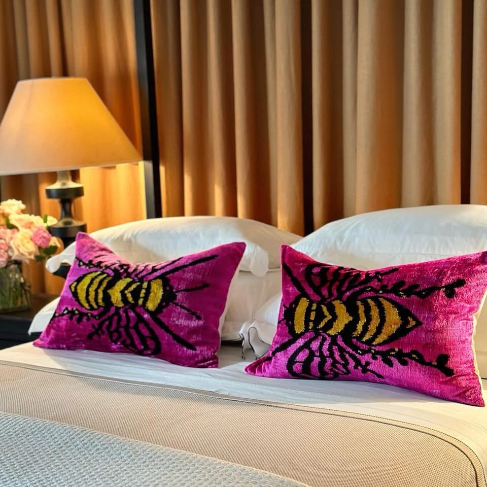 Image of Ikat Velvet Bee Cushion
