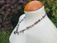 Image 3 of Amethyst cabochon purple pendant choker style necklace
