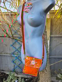 Image 2 of Woodstock cross body passport bag - orange with gold and peach star