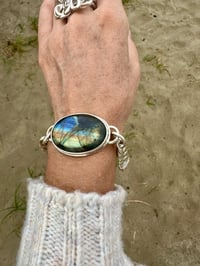 Image 2 of Oval Labradorite Sterling Silver and Fine Silver Bracelet