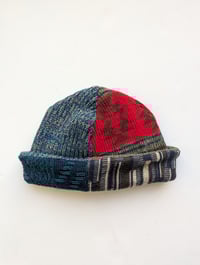 Image 1 of Upcycled Reversible Beanie Navy Blue x South Western 