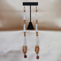 Image 5 of 3 tier simple Dentalium earrings (brown)