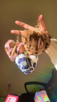 Image 1 of Animal print fuzzy heart keychains