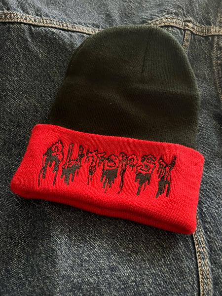 Image of Logo knit Beanie Hat Red/Black