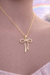 Image 1 of Rhinestone Bow Necklace 