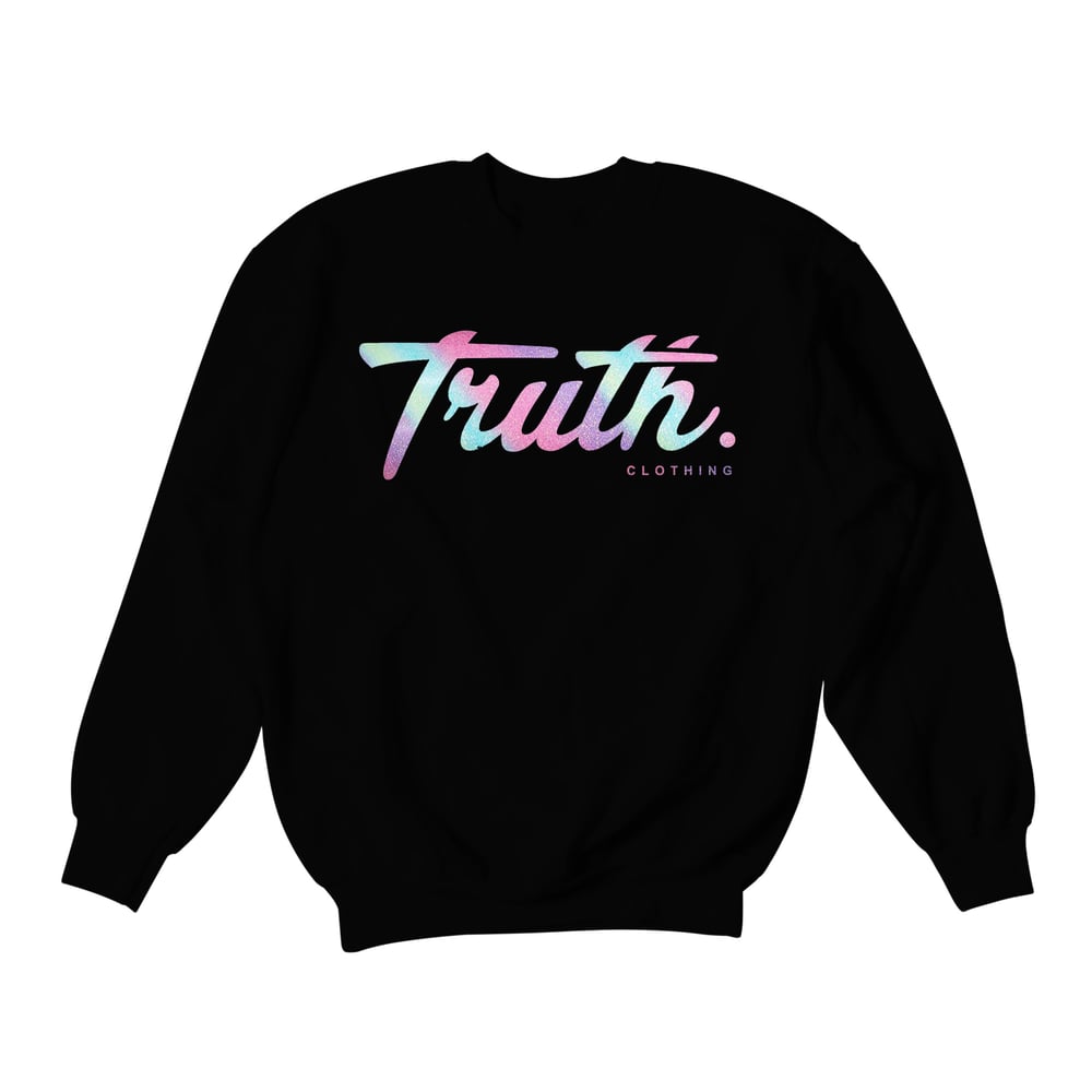 "Spring Rainbow" T Crewneck | Black/Glitter Rainbow