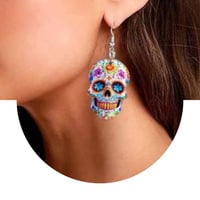 Image 1 of 3D Printed Fashionable Acrylic Colorful Smiling Face Shaped Dangle Earrings