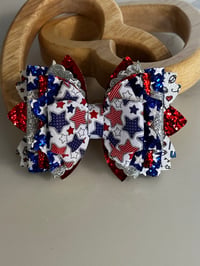 Image 4 of 4th of July Memorial Day Patrotic Red White and Blue Tumbler Straw Topper Bow