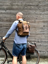 Image 3 of Waxed canvas backpack with roll up top and double bottle pocket COLLECTION UNISEX