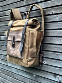 Image 2 of Waxed canvas backpack with roll up top and double bottle pocket COLLECTION UNISEX