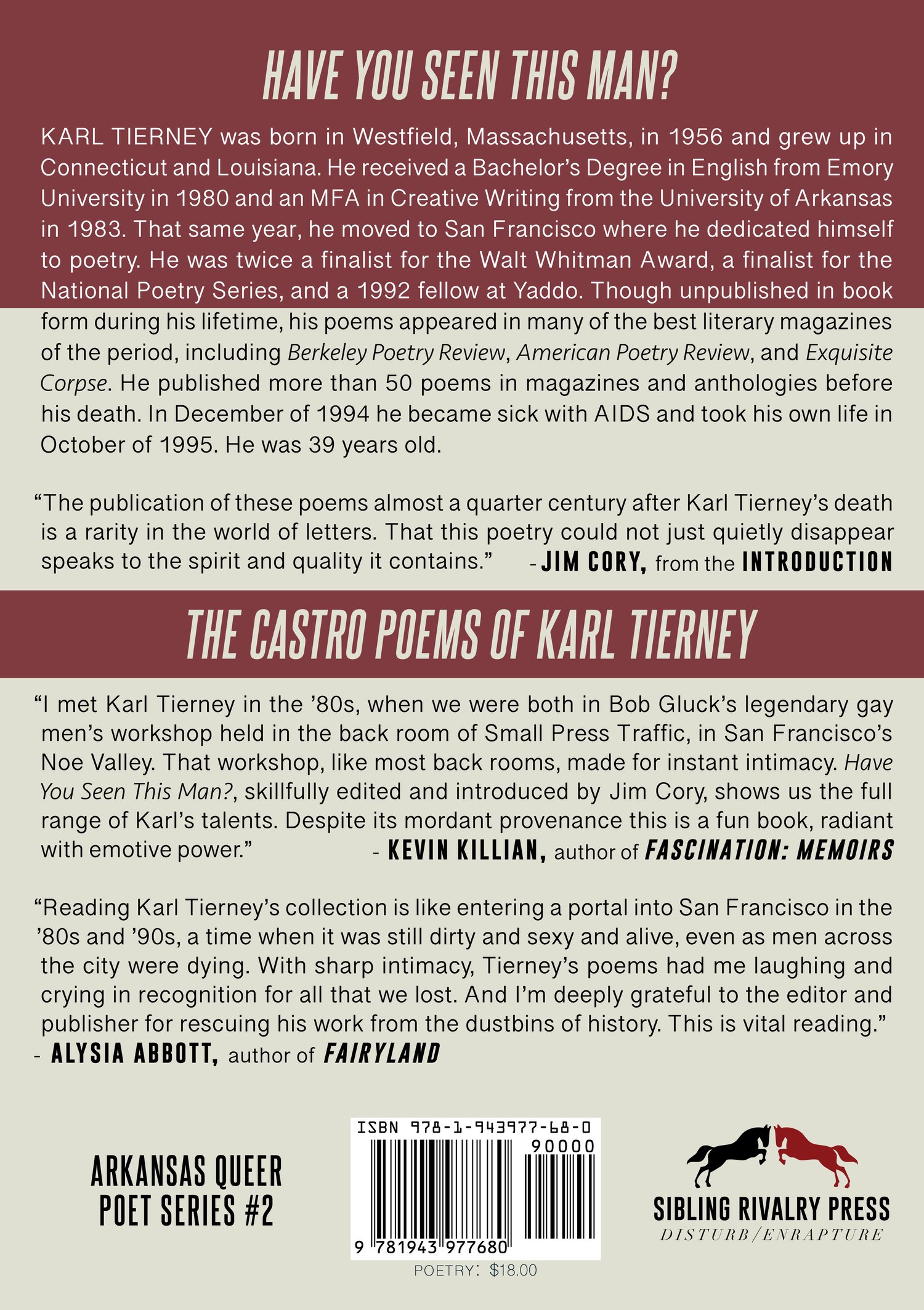 Have You Seen This Man The Castro Poems Of Karl Tierney Sibling Rivalry Press