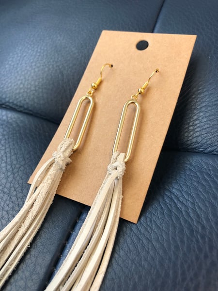 Image of Ivory Leather Fringe Earring | Gold
