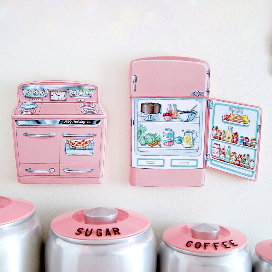 Image of Pink Vintage Stove & Fridge plaques (your choice) 