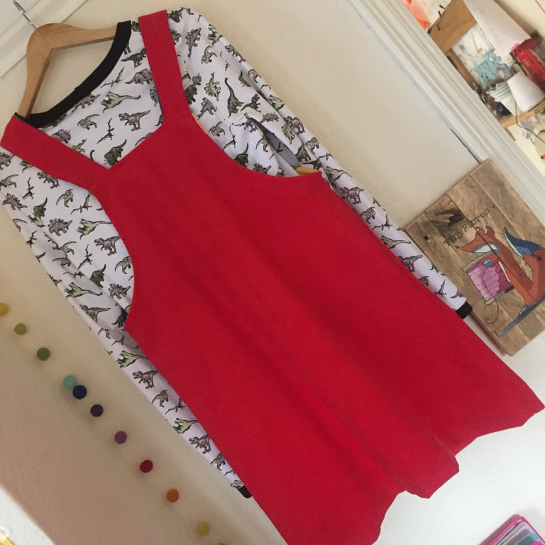 Red Corduroy Pinafore Dress Image 4