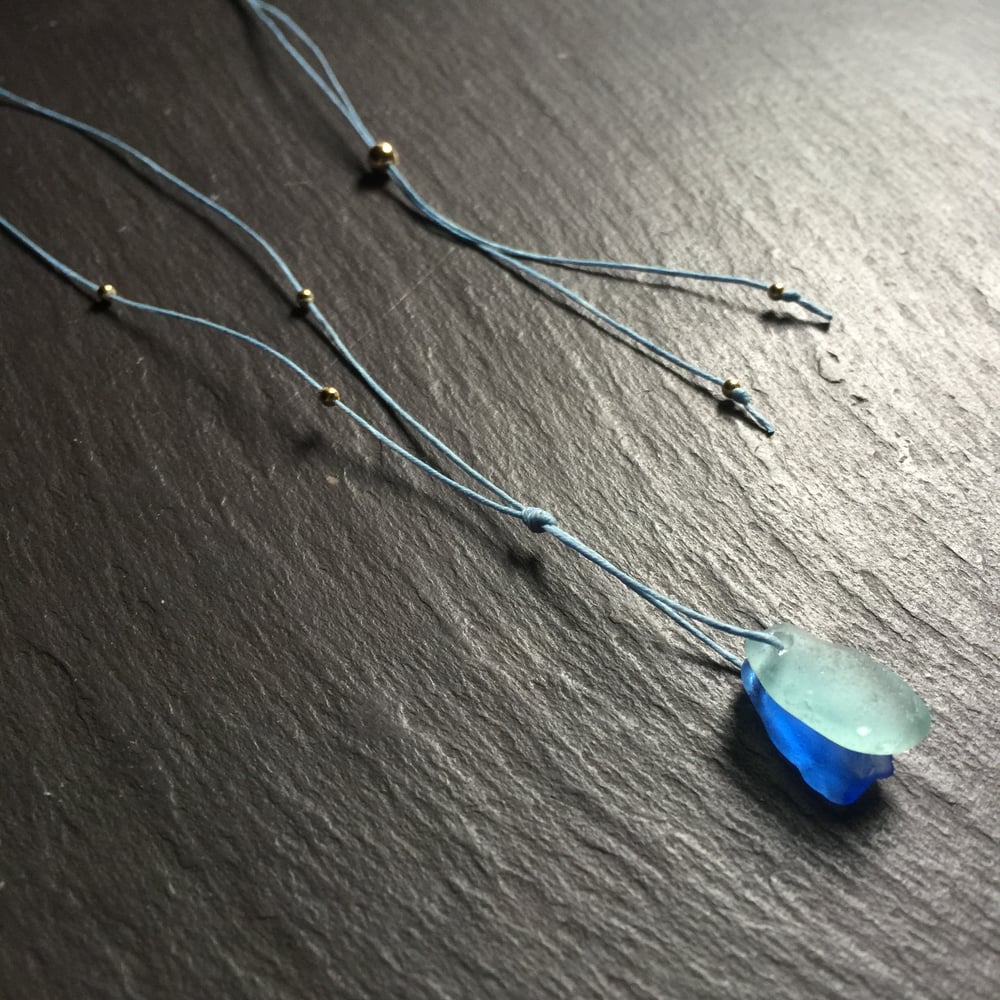 Image of Double blue sea glass necklace with gold