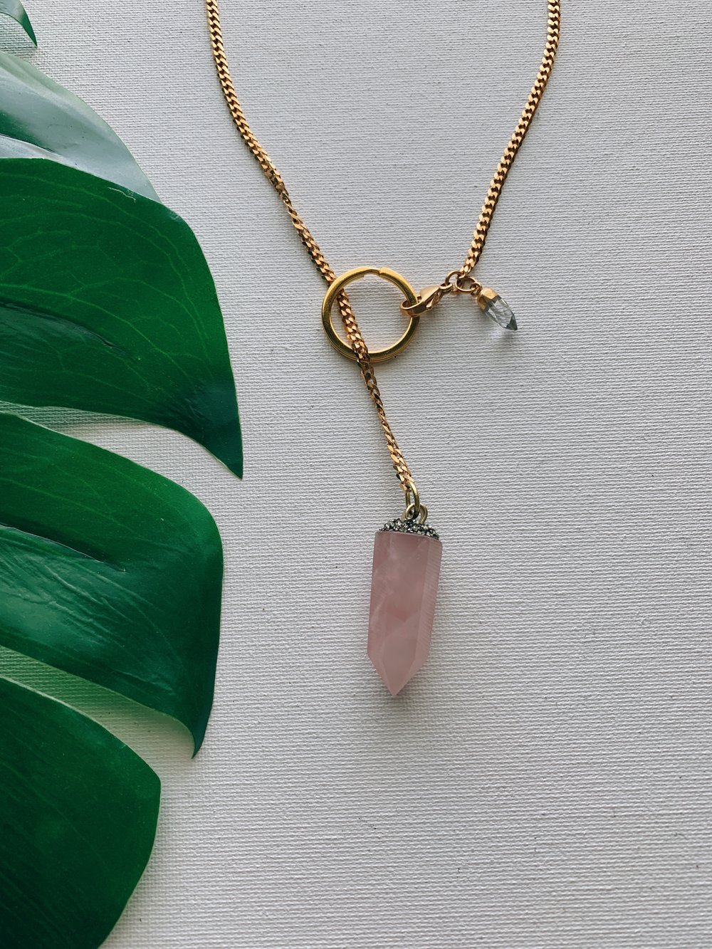 Image of DROP TOP • Convertible Lariat Necklace | Rose Quartz