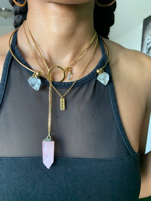 Image of DROP TOP • Convertible Lariat Necklace | Rose Quartz