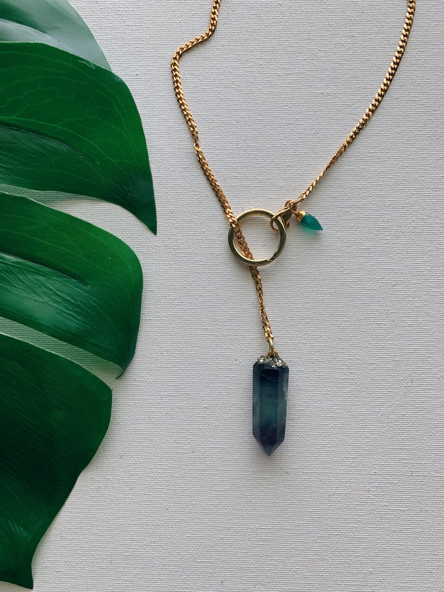 Image of DROP TOP • Convertible Lariat Necklace | Blue Green Rainbow Fluorite